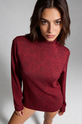 WINE Textured Mock Neck Top