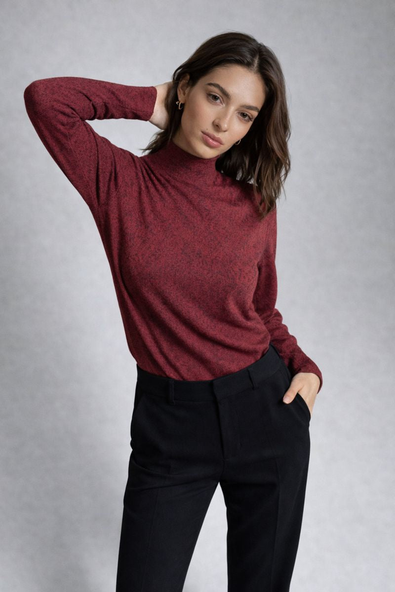 WINE Textured Mock Neck Top