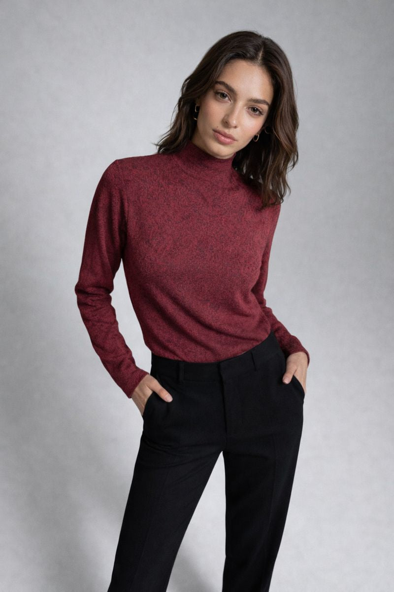 WINE Textured Mock Neck Top